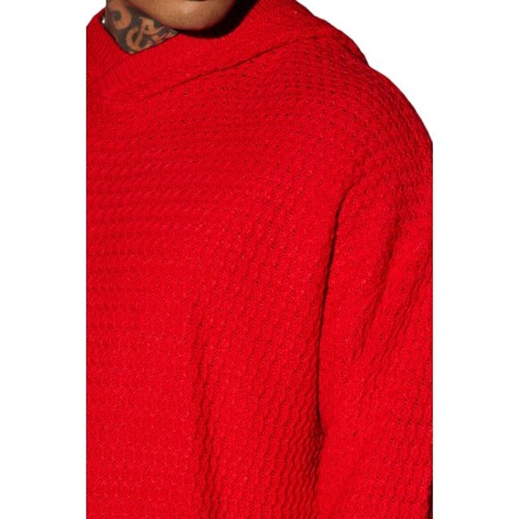Cableknit Hooded Pullover Long Sleeve Sweater Red Men's - Picture 2 of 4